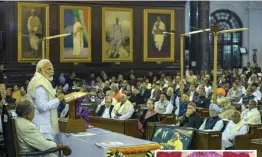  ??  ?? Prime Minister Narendra Modi ( above) addresses an event to unveil a life- size portrait of former PM Atal Behari Vajpayee ( right) at the Central Hall of Parliament House in New Delhi, on Tuesday.