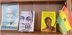  ??  ?? Books by author Kwame Nkrumah are displayed on a shelf in the Library of Africa and the African Diaspora (LOATAD) in Accra, Ghana.