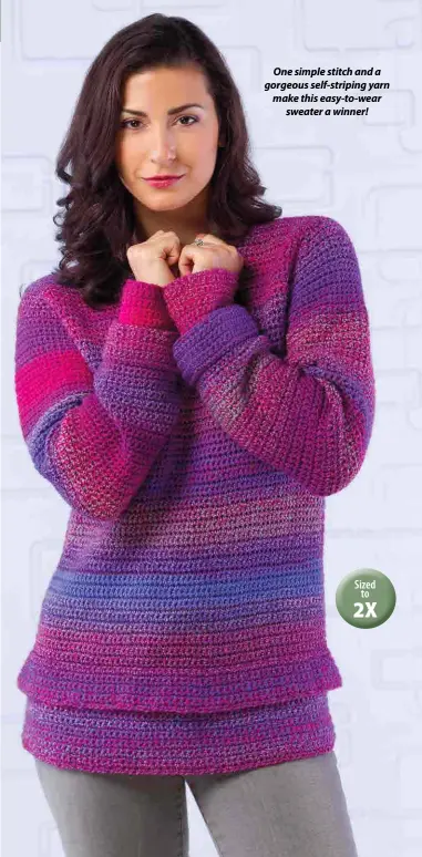  ?? One simple stitch and a gorgeous self-striping yarn make this easy-to-wear sweater a winner! ??