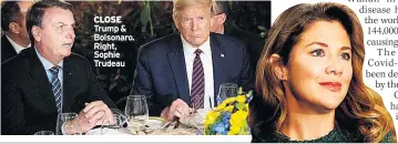  ??  ?? CLOSE Trump & Bolsonaro. Right, Sophie Trudeau