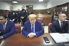  ?? PHOTOGRAPH: CURTIS MEANS/GETTY IMAGES ?? ▲ Donald Trump attends jury selection with his attorneys Todd Blanche (left) and Emil Bove