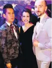  ?? JF GALIPEAU ?? SASS &amp; CLASS: LCP Models director Sands Palabrico, in Gucci, Finezza and Zanotti, hangs with Emilie Lehec and raffle sponsor, Finezza’s Ivan Lehec.