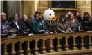  ??  ?? People protest in the capitol rotunda in Lansing, Michigan, on 4 December. Photograph: Robert Killips/AP