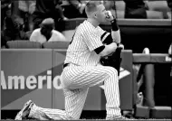  ?? ABBIE PARR / GETTY IMAGES / AFP ?? Todd Frazier of the New York Yankees cuts a concerned figure after a child spectator was hit by a foul ball off his bat in the fifth inning against the Minnesota Twins at Yankee Stadium, New York, on Wednesday.