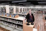  ?? Ned Gerard / Hearst Connecticu­t Media ?? Library Director Joan Stokes in the newly renovated Plumb Memorial Library in Shelton on Feb. 6.
