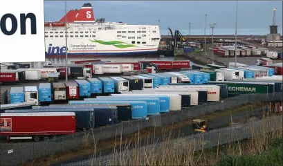  ??  ?? The blue trailers of mutli-national Amazon have become a familiar sight at Rosslare, with up to 20 arriving on every sailing into the port form the French port of Dunkirk.