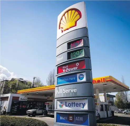  ??  ?? The price of gas in the Vancouver area has hit record highs in recent months. — THE CANADIAN PRESS