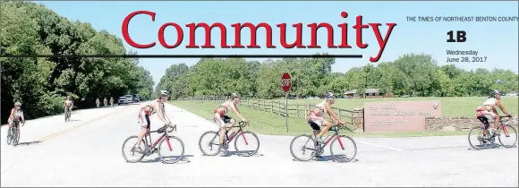  ?? TIMES photograph­s by Keith Bryant ?? Riders on the Remember the Removal Bike ride enter the Pea Ridge National Military Park. This is one of the last stops before riders wrap up their three-week ride to retrace the route of the Trail of Tears.