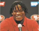  ?? Santiago Mejia / The Chronicle 2017 ?? Linebacker Reuben Foster is introduced to the Bay Area during a news conference at Levi's Stadium after the 2017 NFL draft.