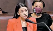  ?? HOUSE TELEVISION ?? Rep. Alexandria Ocasio-Cortez, D-N.Y., speaks out on “violent language against women” Thursday in the House.