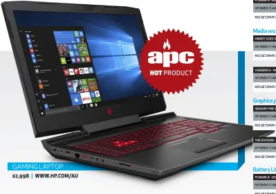  ??  ?? GAMING LAPTOP $2,998 | WWW.HP.COM/AU