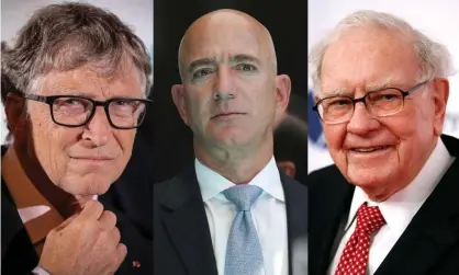  ??  ?? Bill Gates, Jeff Bezos and Warren Buffett … The world’s 26 richest people own as much as the poorest 50% Composite: Ludovic Marin/AFP via Getty Images;Anadolu Agency via Getty Images;Paul Morigi/Wireimage