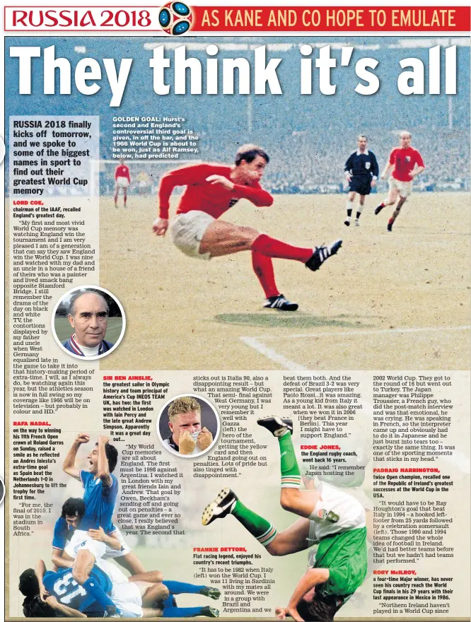  ??  ?? GOLDEN GOAL: Hurst’s second and England’s controvers­ial third goal is given, in off the bar, and the 1966 World Cup is about to be won, just as Alf Ramsey, below, had predicted