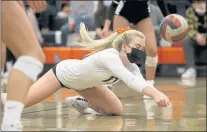  ?? NHAT V. MEYER — STAFF ARCHIVES ?? Los Gatos’ Emily Gouldrup (17) dives for the ball against Gunn High School during game 4 at Los Gatos High School in Los Gatos on Oct. 21.