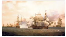  ?? (DR) ?? La bataille navale de Saint-Christophe, en  dans les Antilles, durant laquelle Truguet fut blessé. Bataille remportée par les Français.