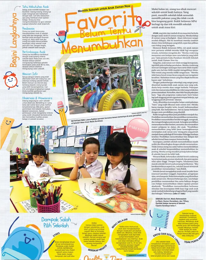  ?? GUSLAN GUMILANG/JAWA POS SUMBER: BUKIK SETIAWAN MPSI ?? DISKUSI: Dari kiri, Mutia Rahmatulla­h La Djoni, Davion Donaldson, dan Tiffany Danielle belajar bersama di Sekolah Ciputra Surabaya kelas 1.