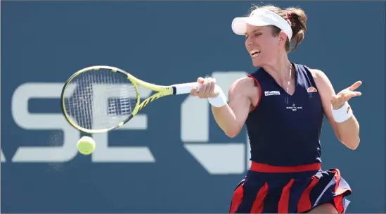  ??  ?? Johanna Konta smashes a forehand during her defeat to Sorana Cirstea last night. The British No. 1 won the first set on Court No. 5