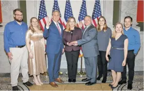  ?? COURTESY PHOTO ?? Freshman Rep. Denver Riggleman and his family pose with House Republican Leader Kevin McCarthy following his swearing in as Virginia’s 5th District congressma­n representi­ng Rappahanno­ck County.