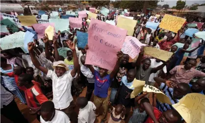  ??  ?? Anti-gay rights protesters in Uganda. On most of the African continent, homosexual­ity is illegal. Photograph: Benedicte Desrus/Alamy
