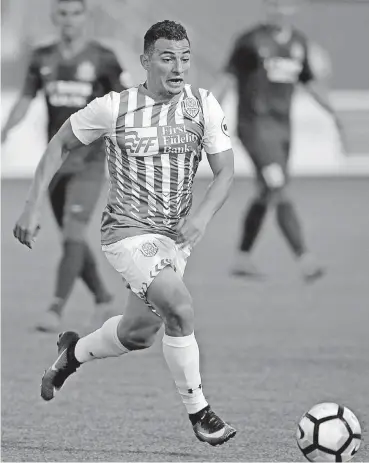  ?? [PHOTO BY SARAH PHIPPS, THE OKLAHOMAN] ?? OKC Energy forward Miguel Gonzalez was suspended three matches after his June 19 red card at Seattle Sounders 2.