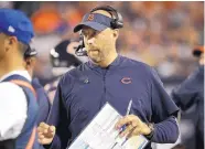  ??  ?? Chicago Bears head coach Matt Nagy got his first win Monday night against Seattle. Nagy is one of three new coaches out of seven who have won a game this season.