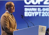  ?? Addressing the COP27 summit in Egypt. —file photo ?? PM Shehbaz Sharif