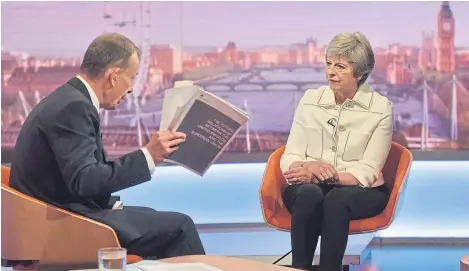  ?? PA. ?? Prime Minister Theresa May discusses US President Donald Trump’s UK visit on The Andrew Marr Show.