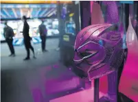  ??  ?? This cowl, along with several items from the world of Wakanda are part of the “Black Panther” display, exclusive to Toronto.