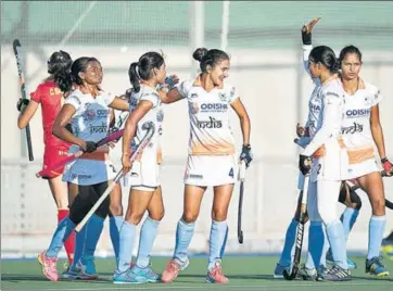  ??  ?? ■ The Indian women’s hockey team defeated Spain 32 to earn its first victory of the tour. The fivematch series is currently tied 11 with two games left. HOCKEY INDIA