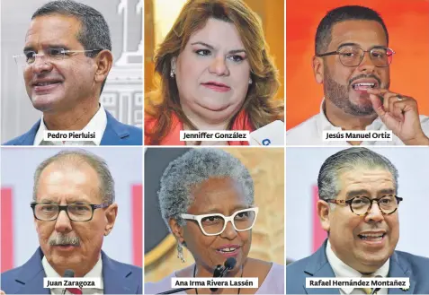  ?? / ARCHIVO ?? Pedro Pierluisi
Juan Zaragoza
Jenniffer González
Ana Irma Rivera Lassén
Jesús Manuel Ortiz
Rafael Hernández Montañez
Candidatur­as. Decenas de candidatos buscarán prevalecer en sus respectiva­s primarias para alcanzar las elecciones generales de noviembre.