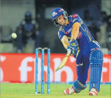  ??  ?? Jos Buttler scored his maiden IPL halfcentur­y. His 37ball 77 helped MI thump Kings XI Punjab on Thursday night.