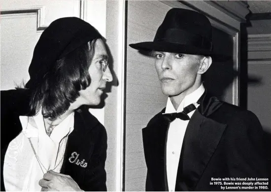  ??  ?? Bowie with his friend John Lennon in 1975. Bowie was deeply affected
by Lennon’s murder in 1980.