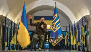  ?? AP ?? Ukrainian President Volodymyr Zelenskyy holds a news conference at a subway station in Kyiv on April 23. The effect of Moscow’s war on Zelenskyy’s country, as Henry Kissinger recently wrote in Britain’s Spectator, is that “Ukraine has become a major state in Central Europe for the first time in modern history.”