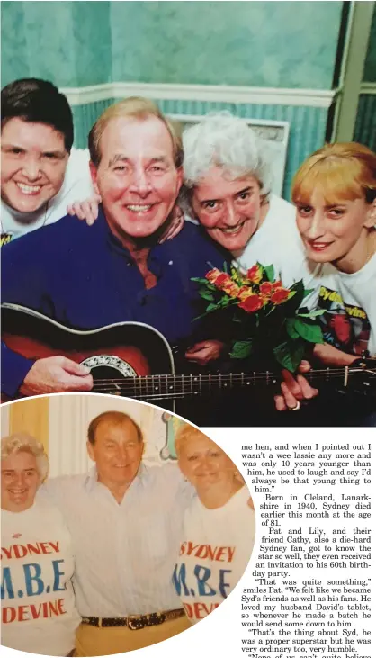  ??  ?? Top left: Sydney with Pat’s sons Christophe­r and Steven; Left: Lily with four generation­s of her family and Sydney; Above: Cathy, Lily and Pat surprise Sydney backstage with a T-shirt tribute; Main picture: Pat, Cathie, Lily and Christine, Lily’s daughter, with the legendary singer