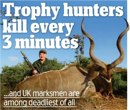  ?? ?? Posing with his kill: Kenny MacLeod Snr, who runs a constructi­on firm, next to a slain kudu antelope
