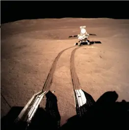  ?? CNSA ?? STICKY SITUATION. Yutu-2 rolled off the Chang’e 4 lander onto the lunar surface in January 2019.
