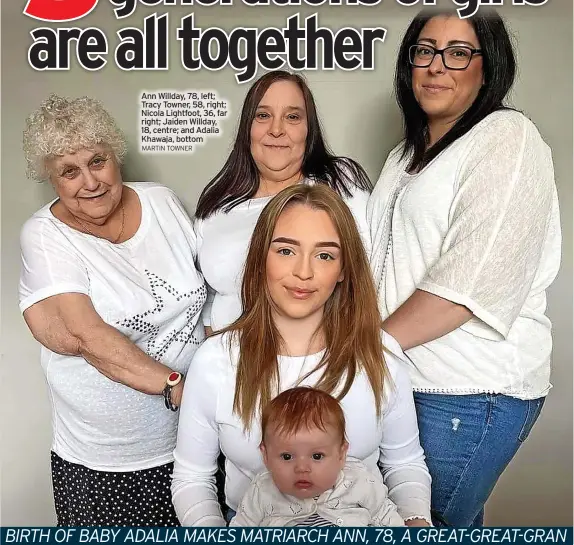  ?? MARTIN TOWNER ?? Ann Willday, 78, left; Tracy Towner, 58, right; Nicola Lightfoot, 36, far right; Jaiden Willday, 18, centre; and Adalia Khawaja, bottom