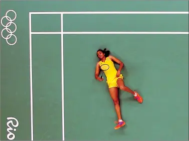  ?? REUTERS ?? P.V. Sindhu lies on the court during her match against Spain’s Carolina Marin in the final of the 2016 Rio Olympics.