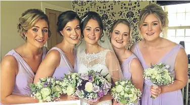  ??  ?? Louise, above with her bridesmaid­s, married Craig at Logie Country House yesterday, after he fought back from his devastatin­g wounds.