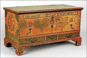  ?? SUBMITTED PHOTO ?? Of the entire 18th Century dower chest specimens sought by major museums here and abroad, no Pennsylvan­ia German motifs are prized more than those created by John Bieber (1763-1825) of Oley Township, Berks County.