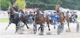  ?? Picture / Race Images ?? Lazarus (4) draws away from stablemate Dream About Me in yesterday’s Flying Stakes at Ashburton.