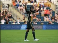  ?? MICHAEL REEVES — FOR DIGITAL FIRST MEDIA ?? Derrick Jones reacts following the Union’s 3-1 U.S. Open Cup victory over the Harrisburg City Islanders last Wednesday.