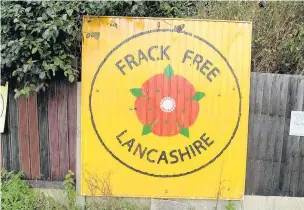  ??  ?? ●● An anti fracking sign near a site in Little Plumpton, Lancashire