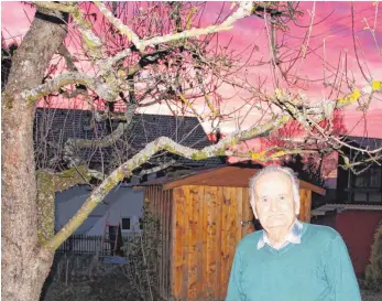  ?? FOTO: HELENA GOLZ ?? Stelian Radu neben dem Apfelbaum in seinem Garten – das Abendlicht zieht ihn nach draußen.