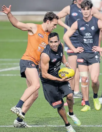  ?? Picture: WILLIAM WESTAFP ?? WHEN WILL IT END: Aussie Rules player Eddie Betts trains with teammates in Melbourne. Betts was the victim of racial abuse the same weekend the country’s teams came together to support the Black Lives Matter movement.