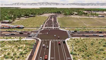  ?? COURTESY OF VILLAGE OF LOS LUNAS ?? This conceptual rendering shows the a planned four-lane highway Los Lunas Boulevard looking east, where it intersects with N.M. 314, between N.M. 47 and Interstate 25.