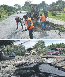  ?? FOTOS: SAMUEL ZELAYA ?? ATENCIÓN. Los trabajos de bacheo se retomaron desde la semana pasada en la CA-13.