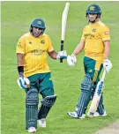  ?? ?? Retired out: Samit Patel (left) made way for team-mate Calvin Harrison with a ball to go