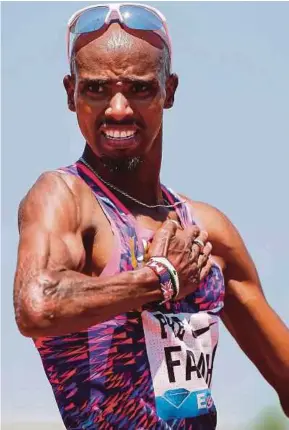  ?? AFP PIC ?? Mo Farah celebrates winning the 5,000m in the Prefontain­e Classic on Saturday.