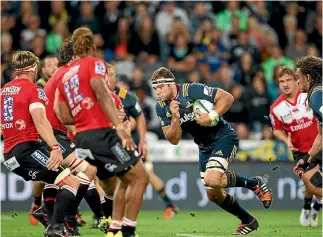  ??  ?? Luke Whitelock has a lock at No 8 for the Highlander­s in Sunday’s sudden death clash with the Lions after playing in the second row against the Brumbies in last weekend’s Super Rugby quarterfin­al in Canberra.